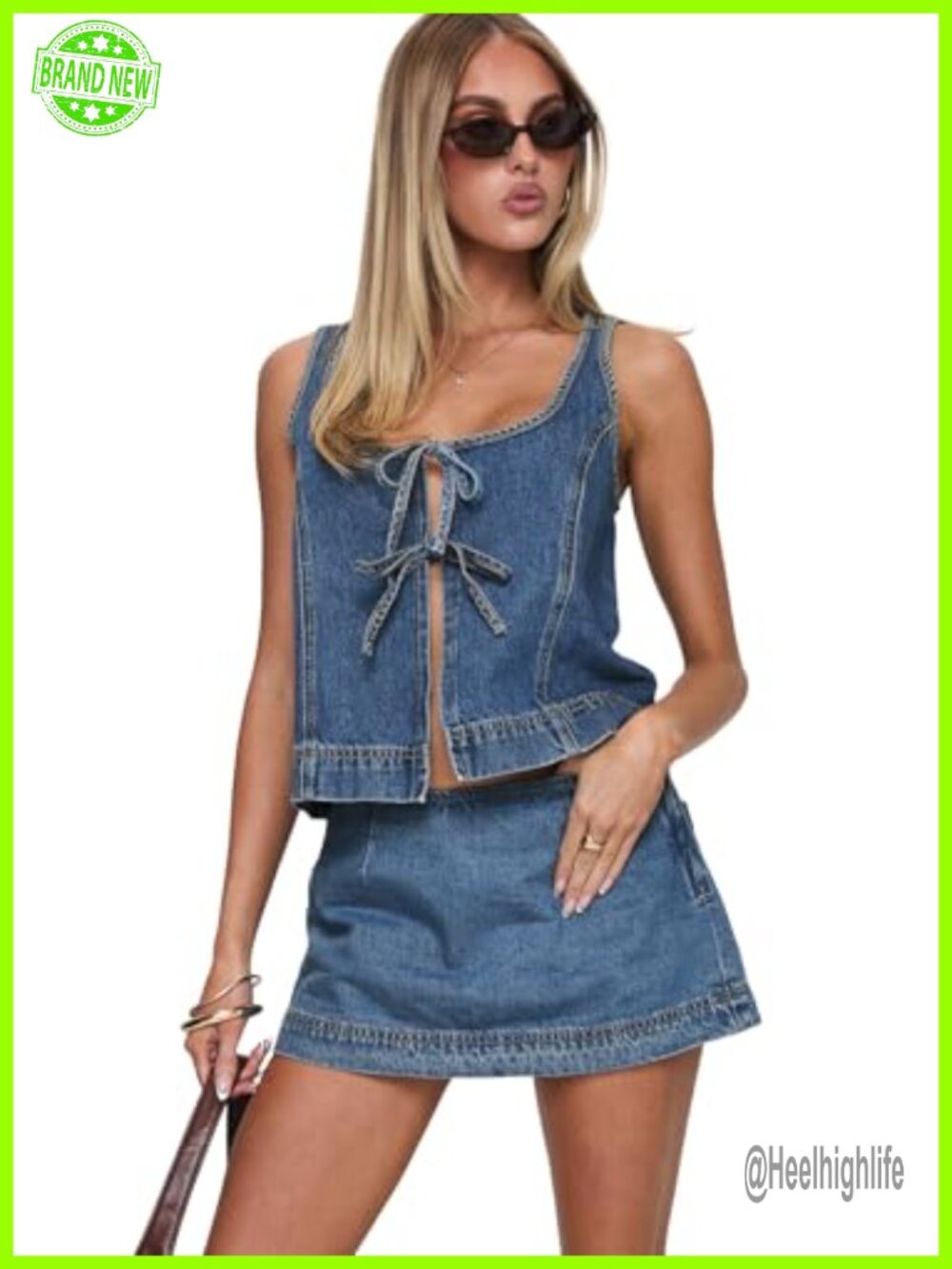 Denim Skort with Built-in Shorts Invisible Zipper Mid-Rise